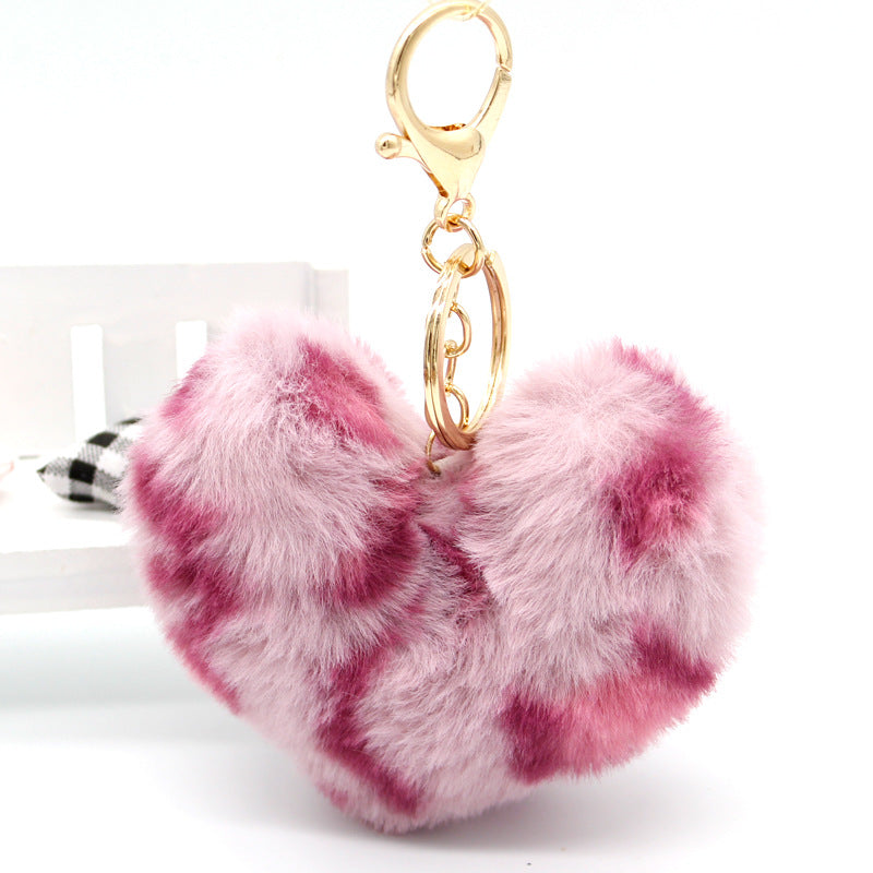 wholesale Imitation Rex Rabbit Fur Leopard Heart Keychain